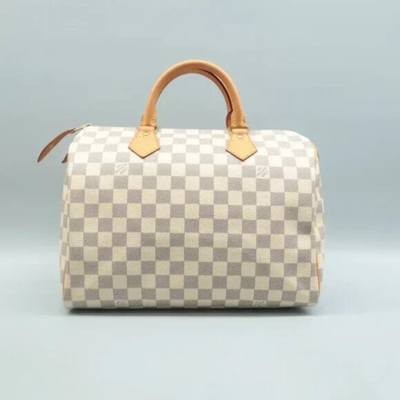 100% Authentic Louis Vuitton Speedy 30 White Damier Azur Canvas Tote - Picture 2 of 12